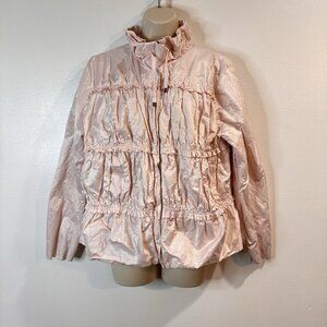 Chico's Jacket Coat Windbreaker 2 / L Satin Ruffle Light Pink Snakeskin Zip